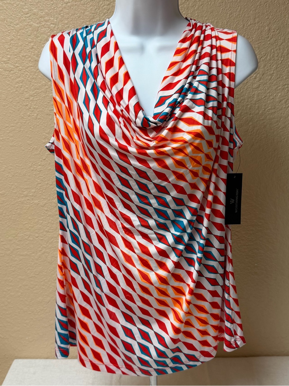 4/$20 mWorthington Multicolor Geometric Cowl Neck Tank - Red, Orange & Blue